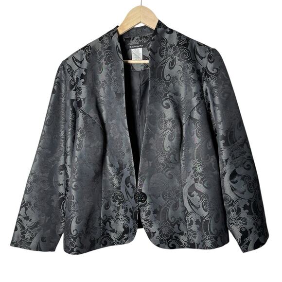 Bahari Women’s 20W Black Jacquard Brocade Blazer Jacket Single Button Dressy - Picture 1 of 12